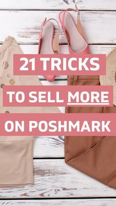 the words, 21 tricks to sell more onposhmark are in pink and white