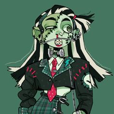 a drawing of a zombie girl with long hair