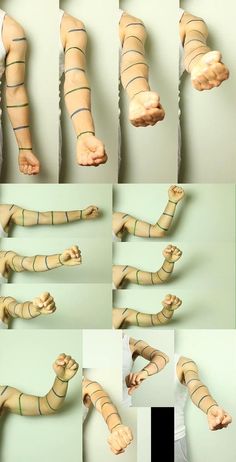 multiple images of the legs and arms of a human being taped up to show how it works