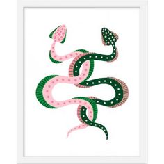 a pink and green snake with polka dots on it