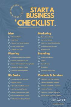 the start and business checklist is shown in blue with yellow flowers on it's side