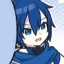 an anime character with blue hair wearing a scarf