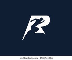 the letter r with a running man on it's side and an arrow in the middle