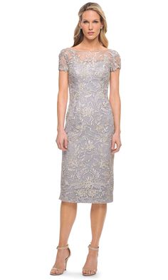 La Femme 30108 - Embroidered Illusion Bateau Dress Dress For Mother, Knee Length Lace Dress, Sheer Lace Top, Dress With Short Sleeves, Evening Dresses Short, Midi Sheath Dress, Lace Sheath Dress, Bateau Neckline, Bride Style