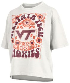 Design Short sleeve, crew-neck t-shirt Ribbed, tagless collar with interior taping Slight drop tail Feminine fit Style and Team Spirit Screen-printed vintage looking team graphics Pressbox® logo tag Additional Details Machine washable Officially licensed product Iowa Shirt Designs, Honor Society Shirts, Virginia Tech Hokies, Honor Society, Graphic Inspiration, Virginia Tech, Logo Tag, Tech Design, Fit Style