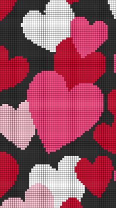 a cross stitch pattern with hearts on black and pink background, for valentine's day