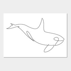 a black and white drawing of an orca whale