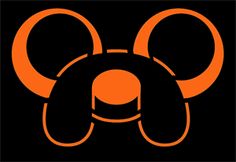 an orange mickey mouse head on a black background with the word disney written below it