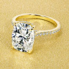 Classic Emilia 5.5ct Elongated Cushion-cut Moissanite Hidden Halo Diamond Bridge Cathedral Style Engagement ring in 14K Gold Cathedral Design, Hidden Halo Ring, Elongated Cushion Cut, Cathedral Setting, Classic Engagement Ring, Elongated Cushion, Cushion Cut Moissanite, Band Metal, Classic Engagement