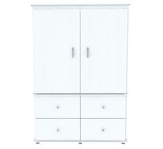 a white cabinet with two doors and three drawers