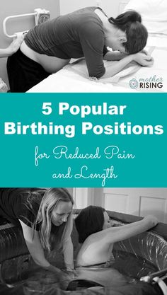 a man and woman laying in bed with the text 5 popular birth positions for reduced pain and length