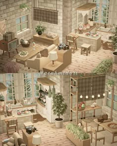 two pictures of a living room and kitchen in an animated style, with the caption's description below