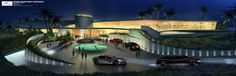 an artist's rendering of a futuristic car showroom