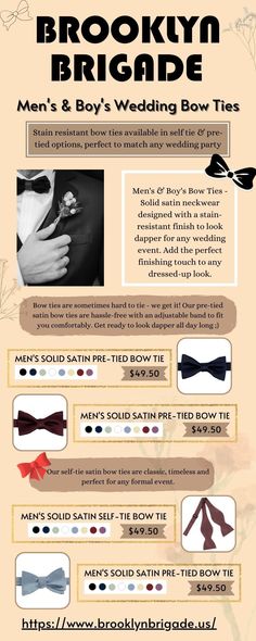 solidsatinbowties, menssolidsatinbowties, weddingbowtie, bowtieforweddingsuit, BrooklynBrigade Boys Bow Ties, Bow Tie Wedding, School Dance, Wedding Bows, Tie Shop