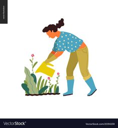 a woman is working in the garden