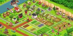 the farm town is shown in this screenshot from the game, which features many different types