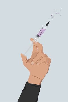 a hand holding a small syquet in it's right hand, with the needle sticking out