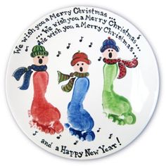 three children's christmas plates with the words merry new year