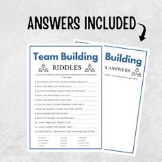 two sheets of paper with the words team building and riddles