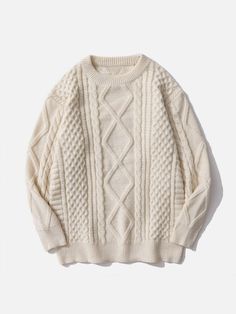 Aelfric Eden Solid Color Woven Pattern Knitted Sweater Casual Pullover Sweater, Cable Knit Sweater Womens, Aelfric Eden, Oversized Sweater Women, Vintage Pullovers, Woven Sweater, Solid Sweaters, Oversize Knit, Oversized Knitted Sweaters