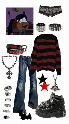 Marceline Outfits, Edgy Emo, Grunge Fits, Cooler Style, Alt Outfits, Grunge Outfit, Two Friends, Outfit Looks, Emo Outfits