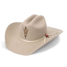 Howdy, Arizona State Sun Devils fans! Spruce up your wardrobe with a little country flair courtesy of this Authentic Felt Cowboy Hat. Exquisite details from USCAPE x Seager adorn the debut design, including a 4 1/2" cattleman crown, 4" brim with Western Flange and two-cord ribbon hat-band with a custom Arizona State Sun Devils pin. A brown leather sweatband with gold foil and a sleek black silk liner ensures deluxe comfort for the wearer. It is one mighty fine piece of headwear for the modern Arizona State Sun Devils supporter. Country Style Flat Bill Hats For Rodeo, Country Style Flat Bill Hats For Ranch, Country Style Cap For Rodeo, Country Style Flat Bill Hat For Country Events, Vintage Beige Hat Bands For Country Events, Fitted Cap For Rodeo, Kentucky Derby Flat Bill Hat, Flat Bill Hats For Kentucky Derby, Fitted Cap Felt Hat For Rodeo