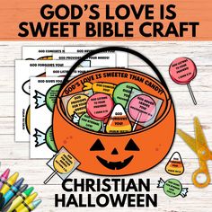 an orange bucket filled with candy and the words god's love is sweet bible craft