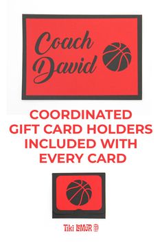 an advertisement for coach david's gift card holder, featuring basketballs on it