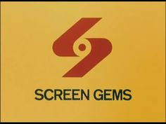 the screen gems logo is shown in red and orange colors on a white background with a black border