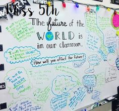 a white board with writing on it that says the future of the world is in our classroom