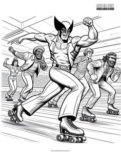 an image of a cartoon character on roller skates with other characters in the background