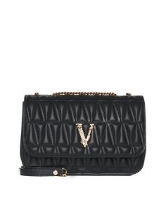 100% Lamb Leather V Logo, Versace Bags, Bags Black, Black Shoulder Bag, Sneaker Wedge, Italian Luxury, Quilted Leather, Gold Tone Metal, Valentino Garavani