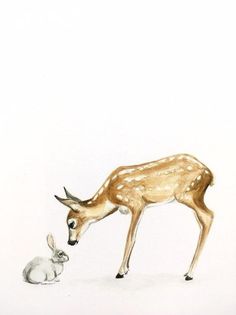 a drawing of a deer and a rabbit