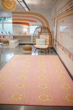 an orange and pink rug in a room