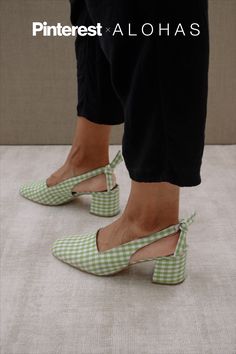 Smart Casual Women Summer, Gingham Shoes, Gingham Heels, Smart Casual Women, Shoes Ideas, Green Gingham, Womens Summer Shoes, Red Gingham