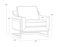 a line drawing of an easy chair with armrests and back rest, viewed from the front