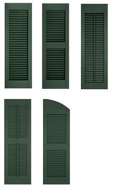 six green shutters are shown in the shape of four different sizes and shapes, each with