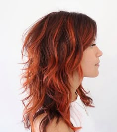 Red Hair Ideas Medium Length, Long Shaggy Lob For Fine Hair, Shaggy Choppy Layers, Medium Length Shag Haircuts With Bangs Over 50, Collarbone Shag Haircut, Red Hair Shag Cut, Medium Long Shag, Lob Shag Haircut, Choppy Shag Hairstyles Long