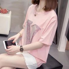 Women designer t shirt women Cotton TShirt Short Sleeve Shiny diamond Summer Tops Fashion T-Shirt Woman Clothes Baggy T-shirt, Womens Tshirt, Woman Clothes, Designer Tops, Tops Fashion, Fashion T Shirt, Tee Shirt Designs, Collars For Women, T Shirt And Jeans