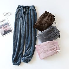 Season:Winter,Fall; Fabric:Fleece; Sleeve Length:Long Pant; Gender:Women's; Nightwear Style:Pajamas,Pants,Pjs; Style:Comfort,Simple,Plush; Elasticity:Micro-elastic; Occasion:Daily,Bed,Home; Age Group:Adults; Function:Gift; Pattern:Pure Color; Design:Elastic Waist; Hips:; Length:; Waist:; Print Type:non-printing Winter Home Outfit, Pants Pjs, Christmas Coat, Pajamas Pants, Warm Pajamas, Womens Pajamas Pants, Winter Pajamas, Loose Trousers, Soft Pants