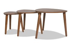 two wooden tables sitting next to each other