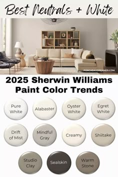 the best neutrals and white paint colors for your living room, kitchen or bedroom