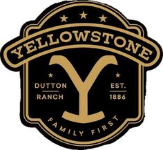 the yellow stone family first logo is shown in black and gold, with stars on it