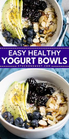 Let this Healthy Yogurt Bowl be your perfect healthy breakfast idea! It's a nutritious and delicious way to start your day with fresh ingredients like avocado, blueberries, blackberries, almonds, chia seeds, and honey. Try it today!