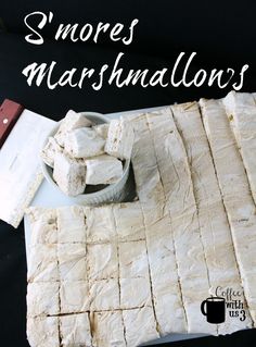 sliced marshmallows sitting on top of a cutting board