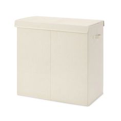 a white storage box with two doors