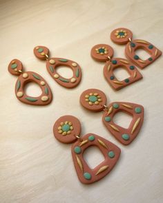 Terracotta-colored clay earrings with various color detail. They'll love you as much as you'll love them. Terracotta Earrings, Colored Clay, Unique Earring, Earrings Aesthetic, Light Blue Flowers, Earring Designs, Trendy Earrings, Big Earrings, Unique Earrings