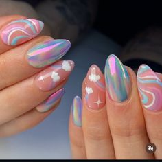 Holographic Nail Designs, Nail Polish Style, Retro Nails, Unicorn Nails, Happy Nails, Edgy Nails, Cute Nail Art Designs, Instagram Nails, Kawaii Nails