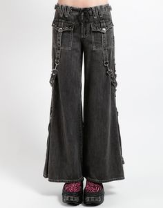 TRIPP NYC - STUDDED POWER PANT BLACK DENIM Pants Design Ideas, Denim Pants Design, Denim Flare Pants, Avon Skin So Soft, Fashion Black And White, Strap Pants, Studded Jeans, Wardrobe Goals, Black And White Shirt