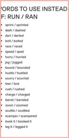 the words to use instead if run / ran are shown on a pink and white background